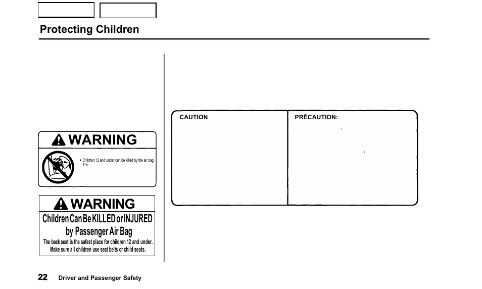 Warning, Protecting children | Acura 2000 TL - Owner's Manual User Manual | Page 25 / 311