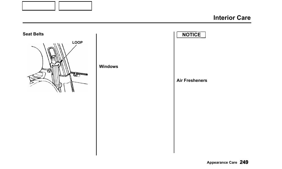 Interior care | Acura 2000 TL - Owner's Manual User Manual | Page 252 / 311