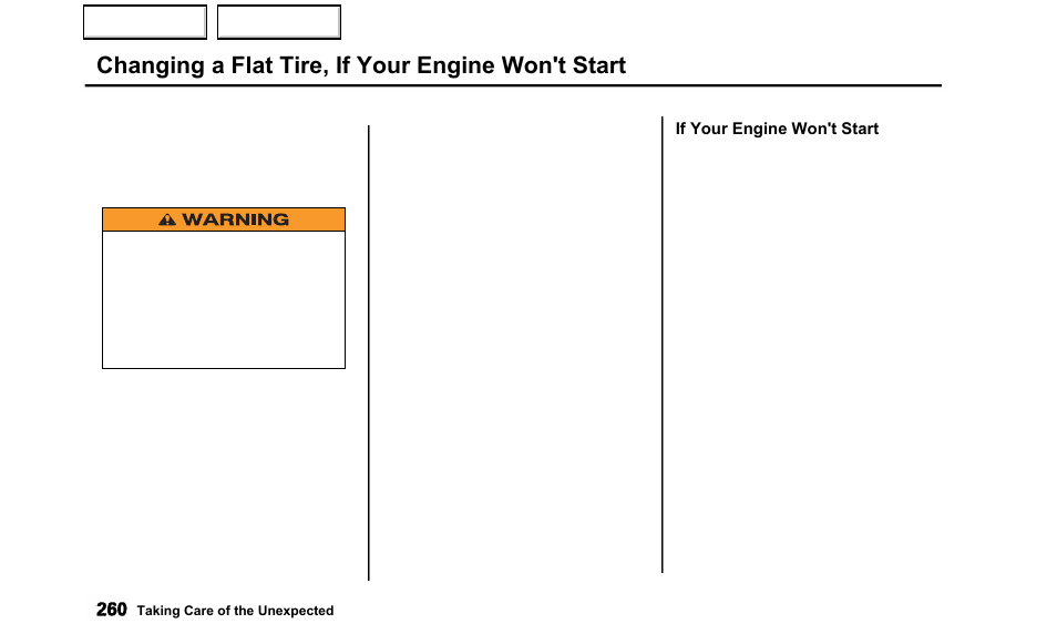 Changing a flat tire, if your engine won't start | Acura 2000 TL - Owner's Manual User Manual | Page 263 / 311