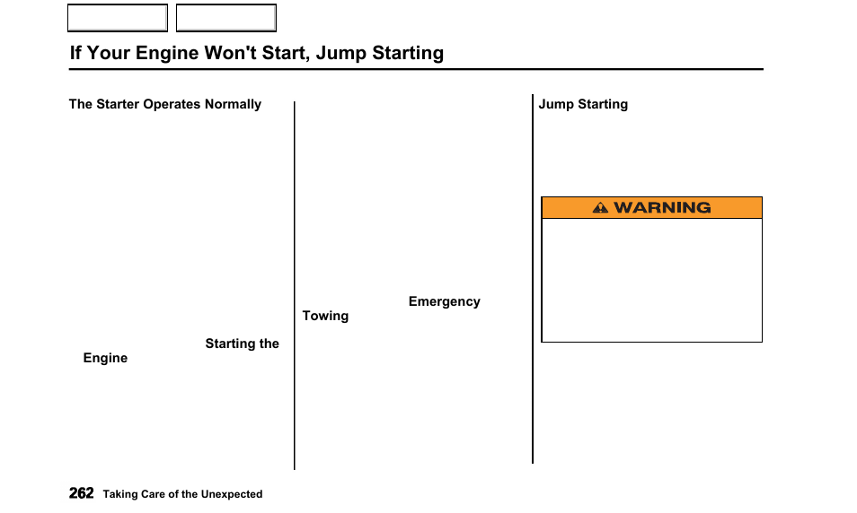 If your engine won't start, jump starting | Acura 2000 TL - Owner's Manual User Manual | Page 265 / 311