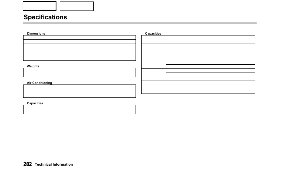 Specifications | Acura 2000 TL - Owner's Manual User Manual | Page 285 / 311