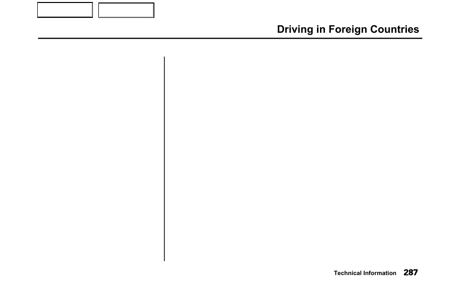 Driving in foreign countries | Acura 2000 TL - Owner's Manual User Manual | Page 290 / 311