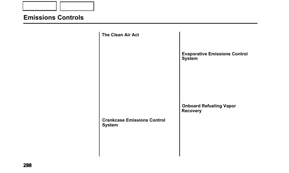 Emissions controls | Acura 2000 TL - Owner's Manual User Manual | Page 291 / 311