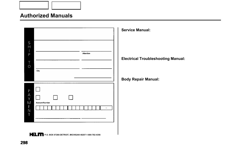 Authorized manuals | Acura 2000 TL - Owner's Manual User Manual | Page 301 / 311