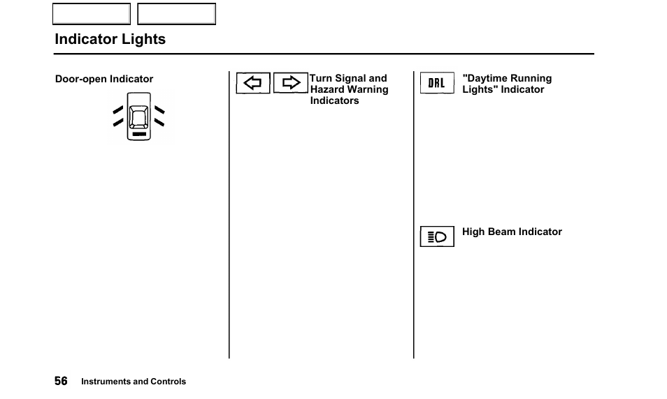 Indicator lights | Acura 2000 TL - Owner's Manual User Manual | Page 59 / 311
