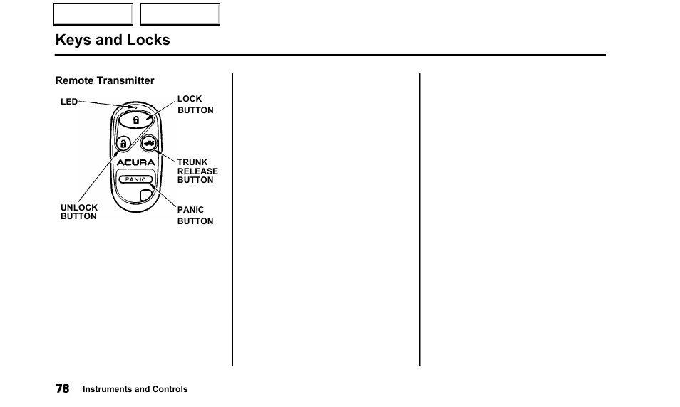 Keys and locks | Acura 2000 TL - Owner's Manual User Manual | Page 81 / 311