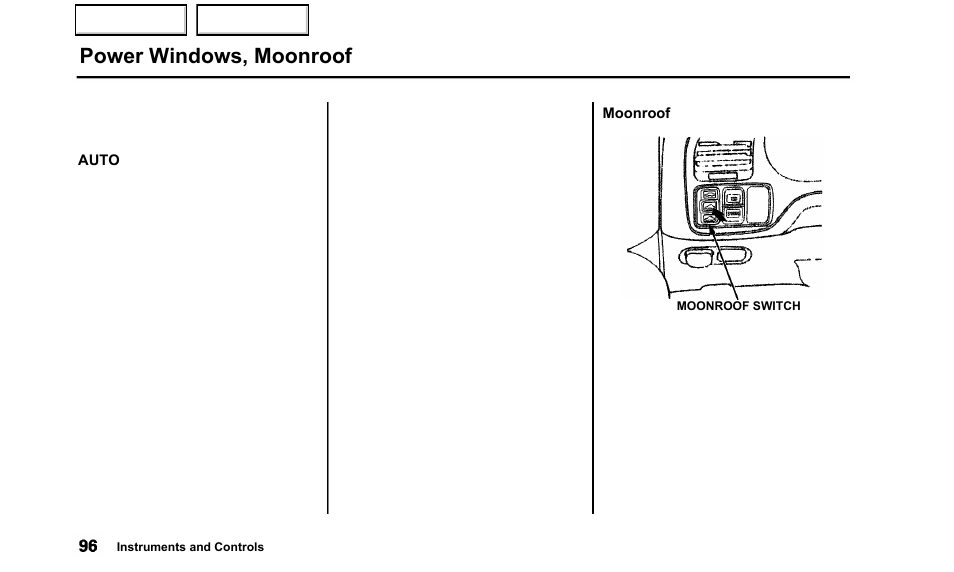 Power windows, moonroof | Acura 2000 TL - Owner's Manual User Manual | Page 99 / 311