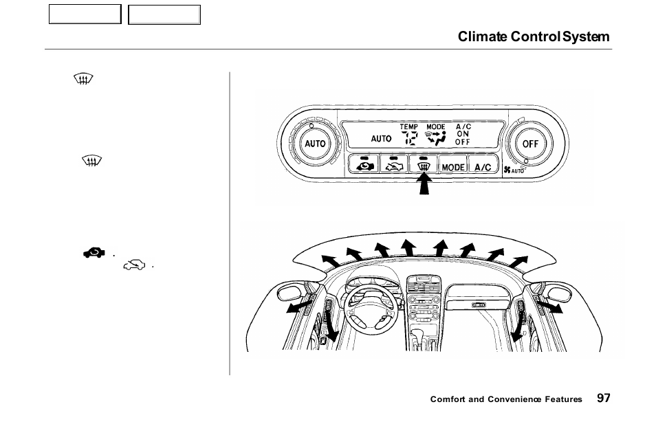 Climate control system | Acura 2000 NSX - Owner's Manual User Manual | Page 100 / 304