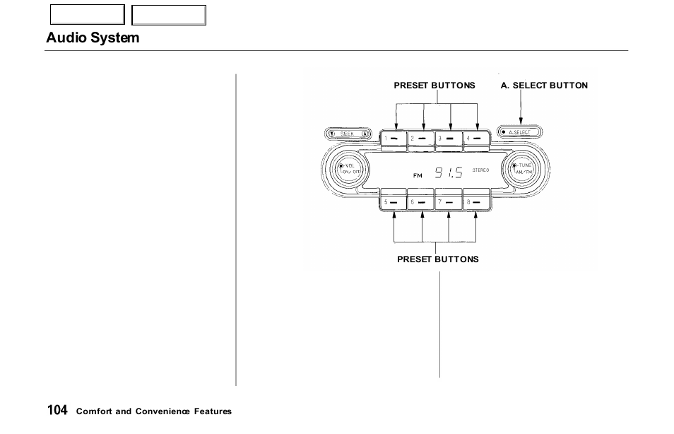 Audio system | Acura 2000 NSX - Owner's Manual User Manual | Page 107 / 304