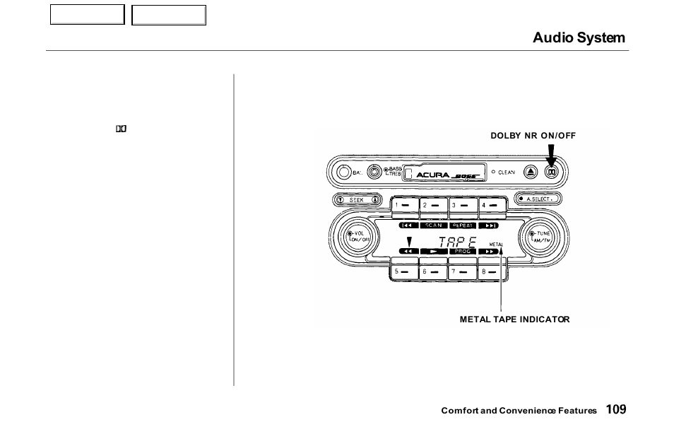 Audio system | Acura 2000 NSX - Owner's Manual User Manual | Page 112 / 304