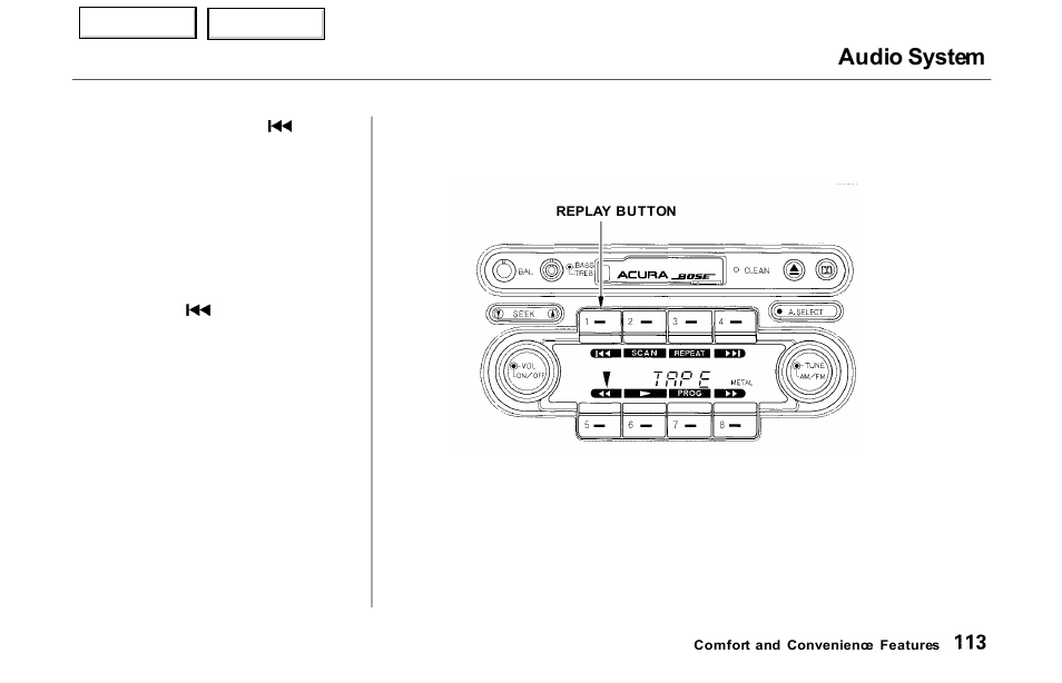 Audio system | Acura 2000 NSX - Owner's Manual User Manual | Page 116 / 304