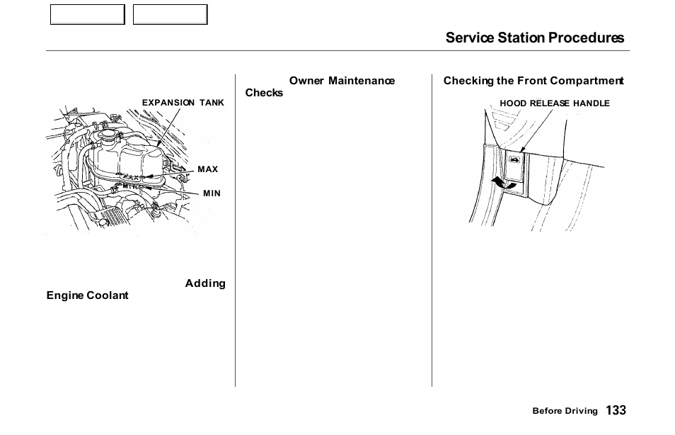 Service station procedures | Acura 2000 NSX - Owner's Manual User Manual | Page 136 / 304