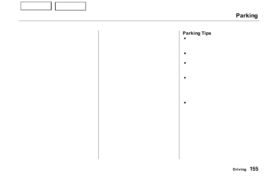 Parking | Acura 2000 NSX - Owner's Manual User Manual | Page 158 / 304