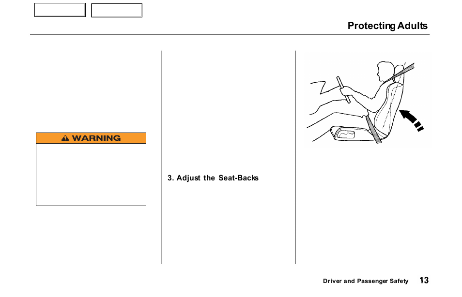 Protecting adults | Acura 2000 NSX - Owner's Manual User Manual | Page 16 / 304