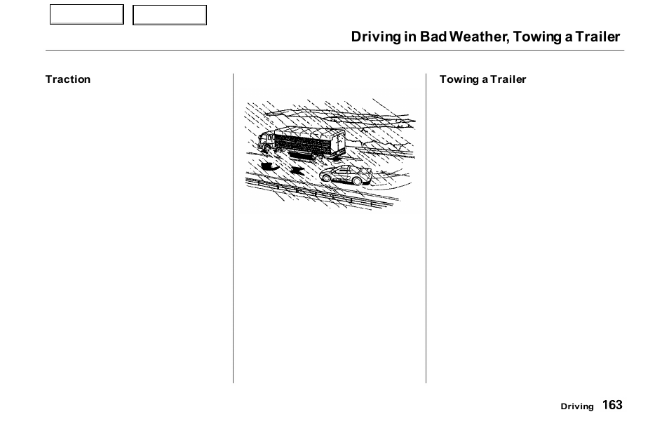 Driving in bad weather, towing a trailer | Acura 2000 NSX - Owner's Manual User Manual | Page 166 / 304