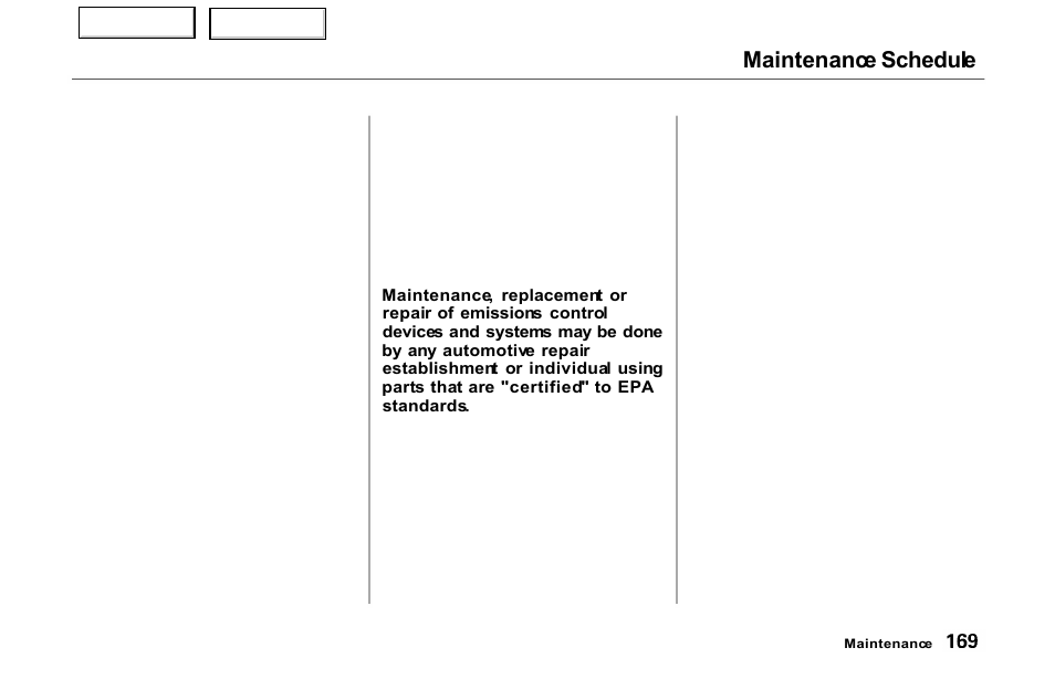 Maintenance schedule | Acura 2000 NSX - Owner's Manual User Manual | Page 172 / 304