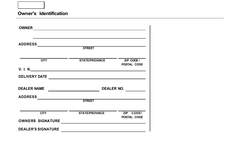 Owner's identification form, Owner's identification | Acura 2000 NSX - Owner's Manual User Manual | Page 2 / 304