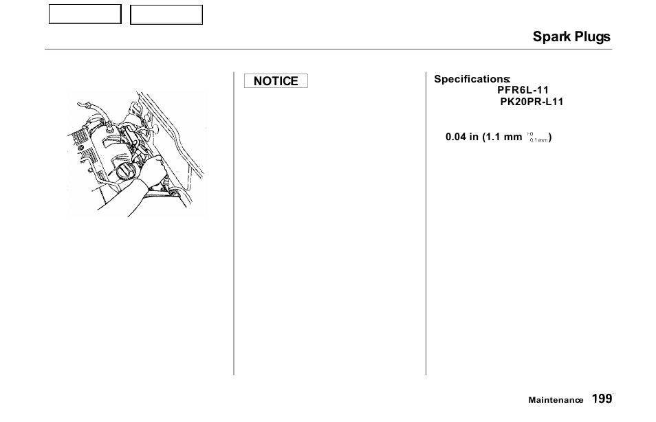 Spark plugs | Acura 2000 NSX - Owner's Manual User Manual | Page 202 / 304