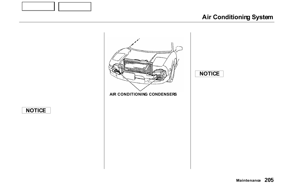 Air conditioning system, Notice | Acura 2000 NSX - Owner's Manual User Manual | Page 208 / 304