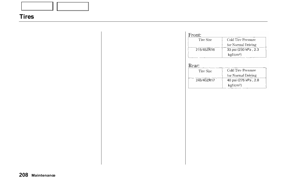 Tires | Acura 2000 NSX - Owner's Manual User Manual | Page 211 / 304