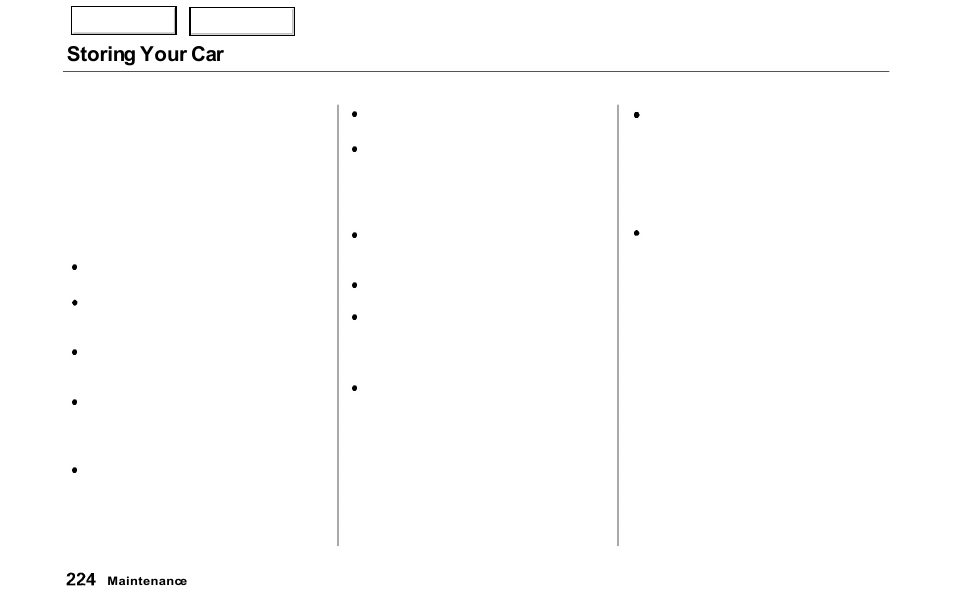 Storing your car | Acura 2000 NSX - Owner's Manual User Manual | Page 227 / 304