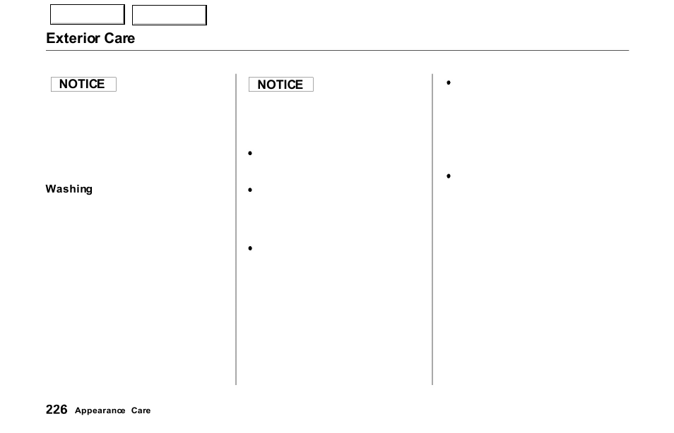 Exterior care | Acura 2000 NSX - Owner's Manual User Manual | Page 229 / 304