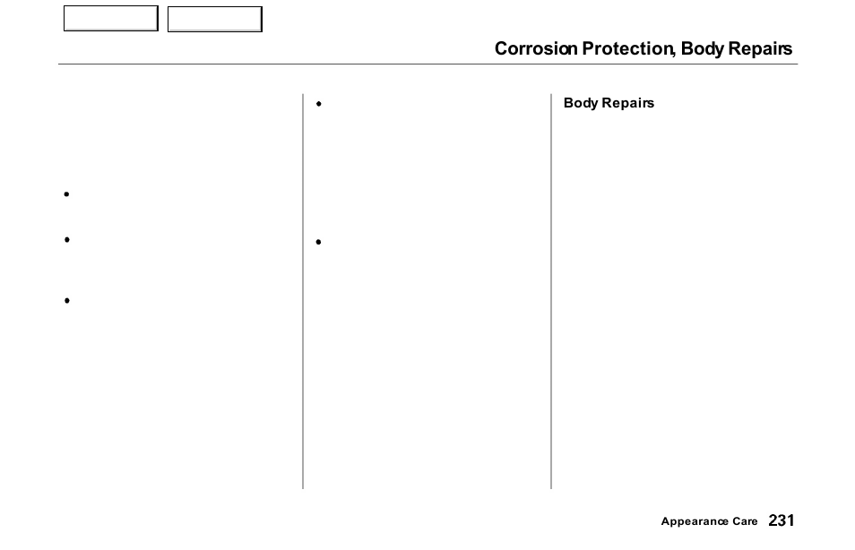 Corrosion protection, body repairs | Acura 2000 NSX - Owner's Manual User Manual | Page 234 / 304