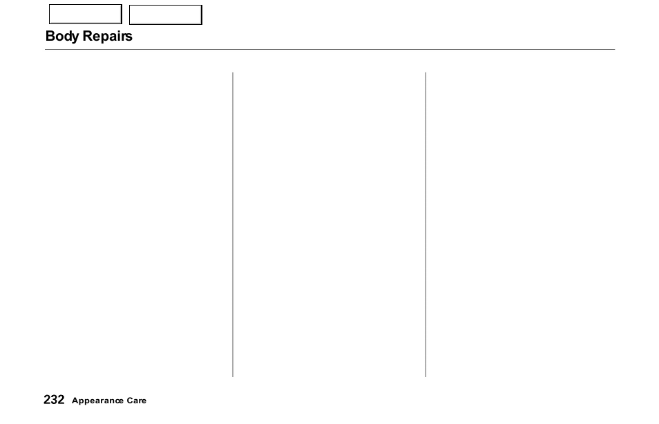 Body repairs | Acura 2000 NSX - Owner's Manual User Manual | Page 235 / 304