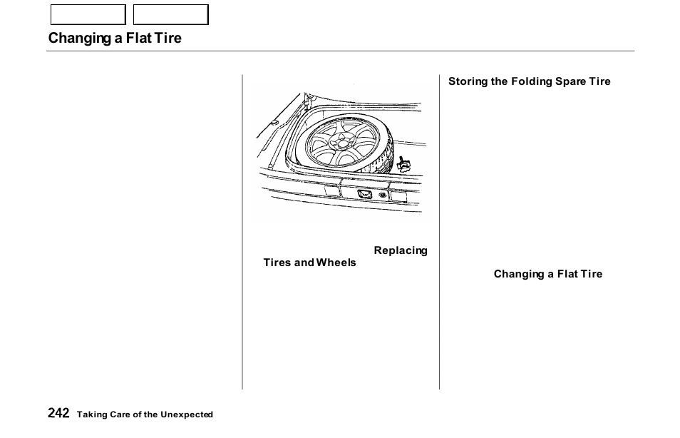 Changing a flat tire | Acura 2000 NSX - Owner's Manual User Manual | Page 245 / 304