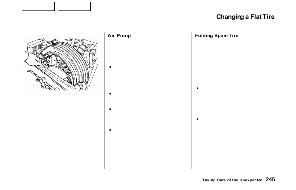 Changing a flat tire | Acura 2000 NSX - Owner's Manual User Manual | Page 248 / 304