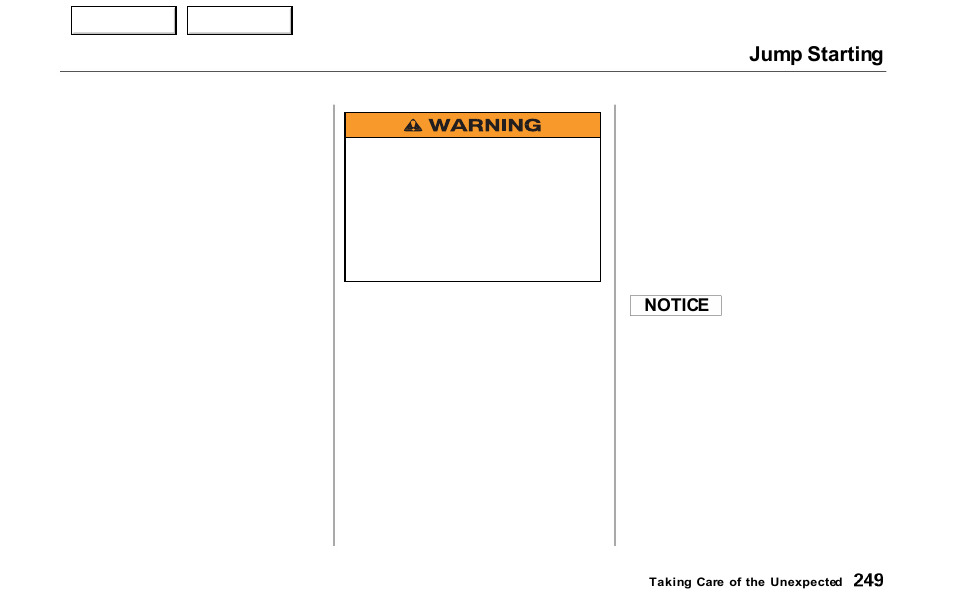 Jump starting | Acura 2000 NSX - Owner's Manual User Manual | Page 252 / 304