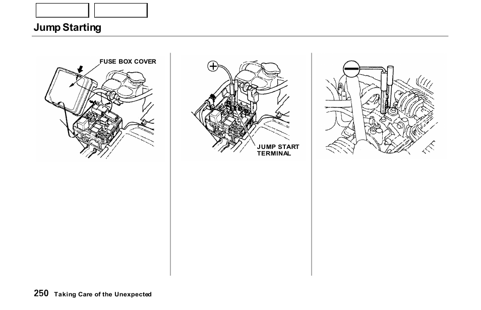 Jump starting | Acura 2000 NSX - Owner's Manual User Manual | Page 253 / 304