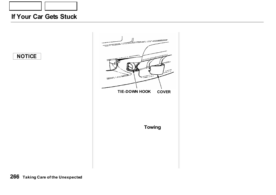 If your car gets stuck | Acura 2000 NSX - Owner's Manual User Manual | Page 269 / 304