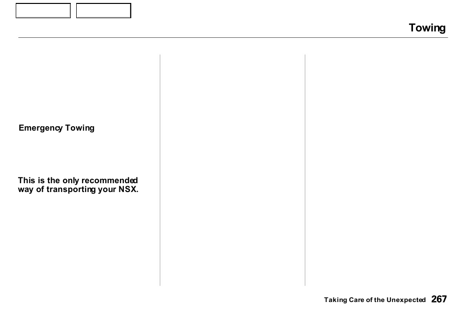 Towing | Acura 2000 NSX - Owner's Manual User Manual | Page 270 / 304