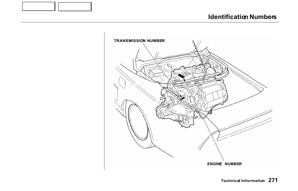 Identification numbers | Acura 2000 NSX - Owner's Manual User Manual | Page 274 / 304