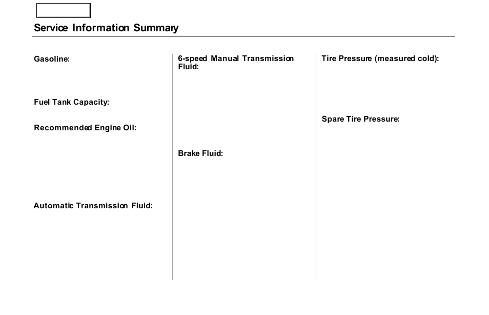 Service information summary | Acura 2000 NSX - Owner's Manual User Manual | Page 304 / 304