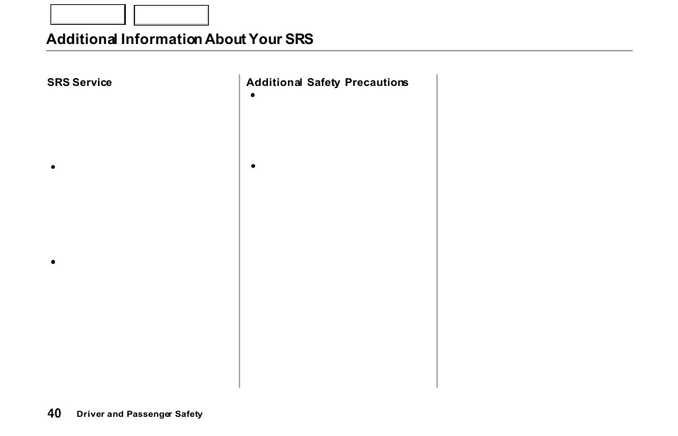 Additional information about your srs | Acura 2000 NSX - Owner's Manual User Manual | Page 43 / 304