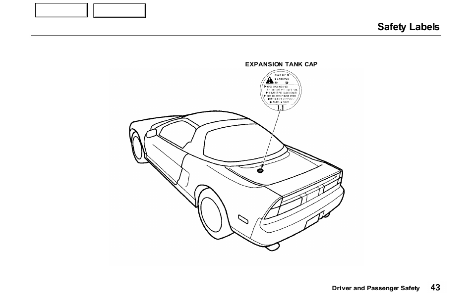 Safety labels | Acura 2000 NSX - Owner's Manual User Manual | Page 46 / 304