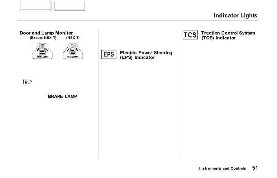 Indicator lights | Acura 2000 NSX - Owner's Manual User Manual | Page 54 / 304