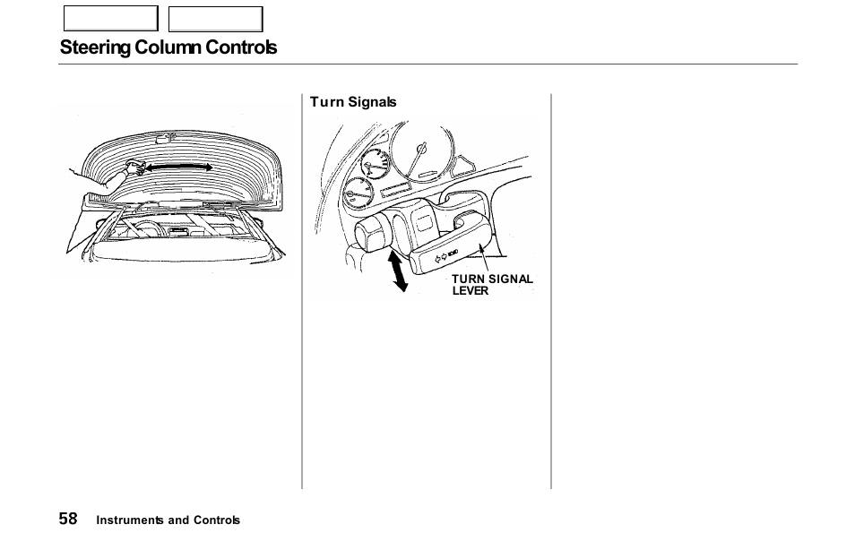 Steering column controls | Acura 2000 NSX - Owner's Manual User Manual | Page 61 / 304