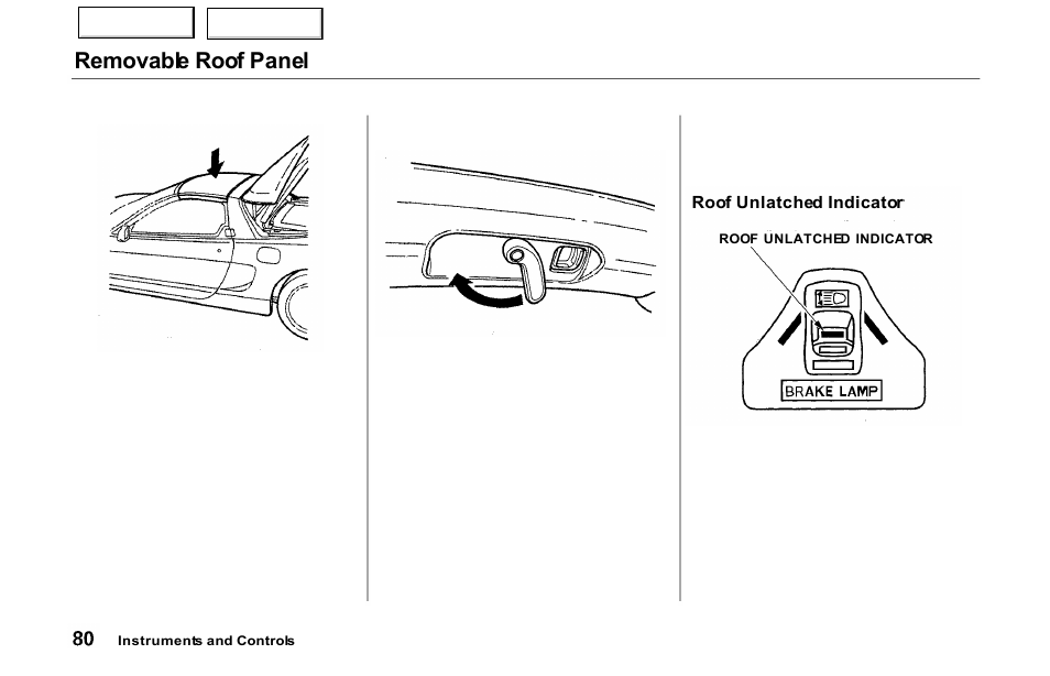 Removable roof panel | Acura 2000 NSX - Owner's Manual User Manual | Page 83 / 304