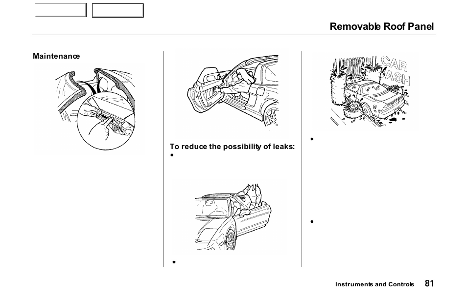 Removable roof panel | Acura 2000 NSX - Owner's Manual User Manual | Page 84 / 304