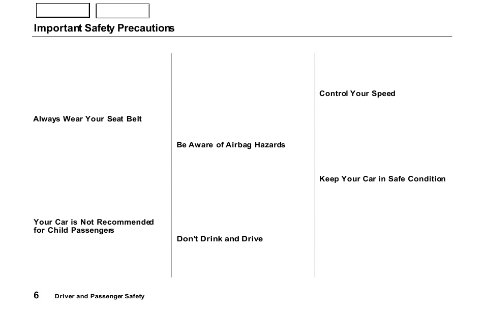 Important safety precautions | Acura 2000 NSX - Owner's Manual User Manual | Page 9 / 304
