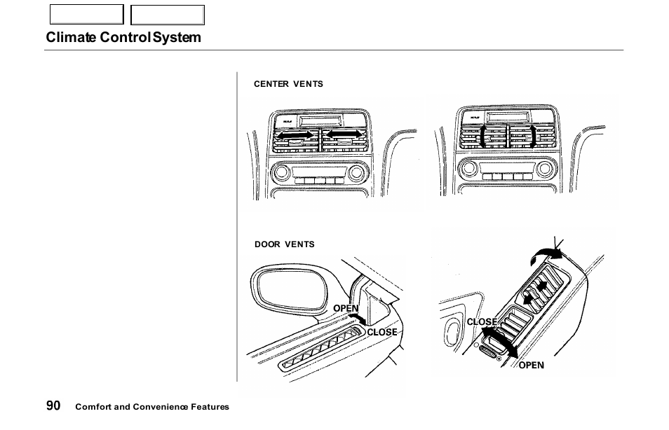 Climate control system | Acura 2000 NSX - Owner's Manual User Manual | Page 93 / 304