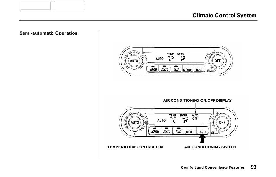 Climate control system | Acura 2000 NSX - Owner's Manual User Manual | Page 96 / 304
