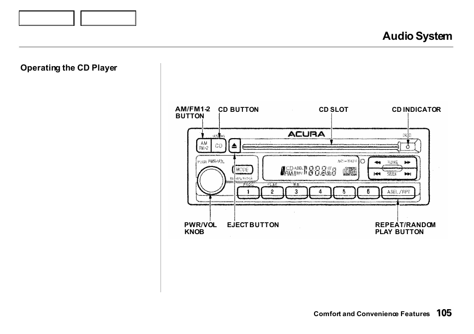 Audio system | Acura 2000 Integra Sedan - Owner's Manual User Manual | Page 108 / 273