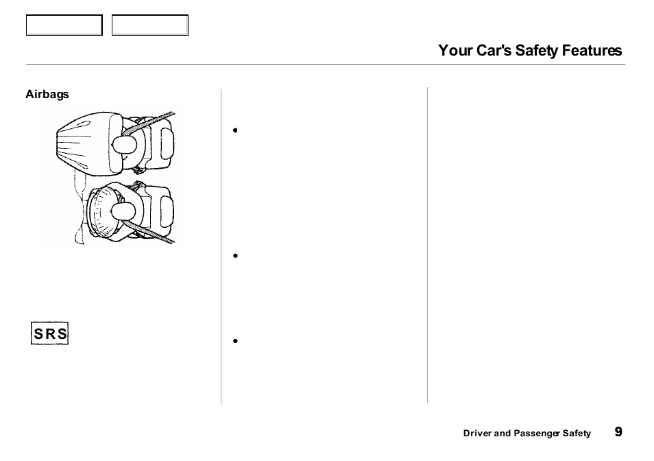 Your car's safety features, S r s | Acura 2000 Integra Sedan - Owner's Manual User Manual | Page 12 / 273