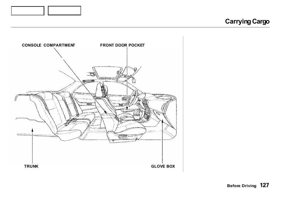 Carrying cargo | Acura 2000 Integra Sedan - Owner's Manual User Manual | Page 130 / 273