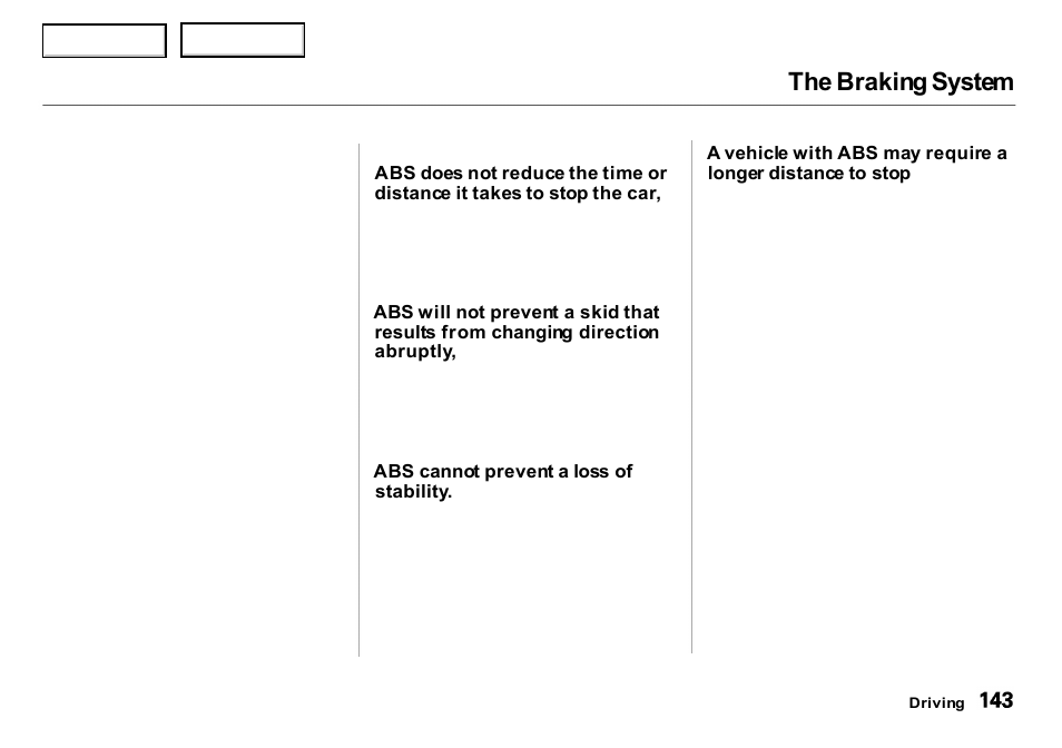 The braking system | Acura 2000 Integra Sedan - Owner's Manual User Manual | Page 146 / 273