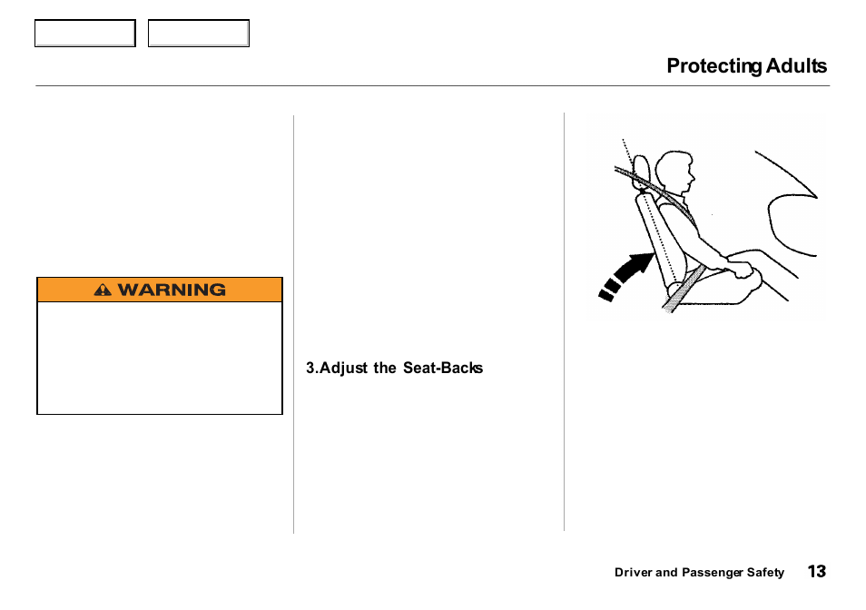 Protecting adults | Acura 2000 Integra Sedan - Owner's Manual User Manual | Page 16 / 273